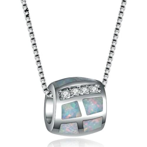 Fashion Cylinder Geometric Blue Imitation Fire Opal Pendant Necklace Charm Rhinestones Zircon Necklace Statement Jewelry Gift