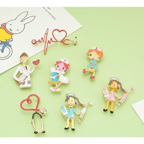 Alloy Brooch Cute Creative Medical Nurse Syringe Cardiogram Cartoon Badge Pin Accessories Fashion Personality Jewelry