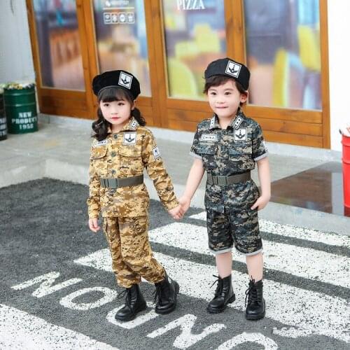 Children Military Boys Girls Camouflage Short Sleeve Costumes Set Halloween Carnival Party Cosplay Performance Kids' Clothes