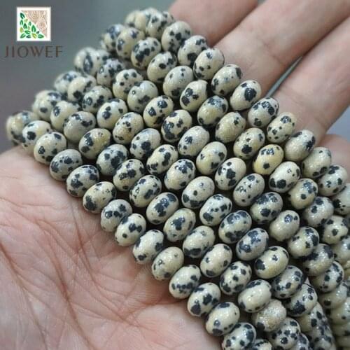 Dalmation Jaspers Rondelle Stone Round Spacer Beads For Jewelry Making DIY Natural Stone Bracelets Accessories 15'' 6/8/10mm