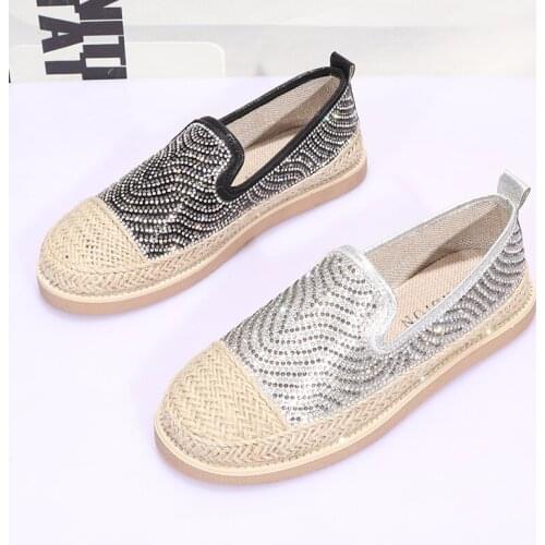 New Women Shoes Girls Platform Flats Woman Brand Espadrilles Ladies Round Toe Shoes Female Silver Moccasin Rhinstone Loafers