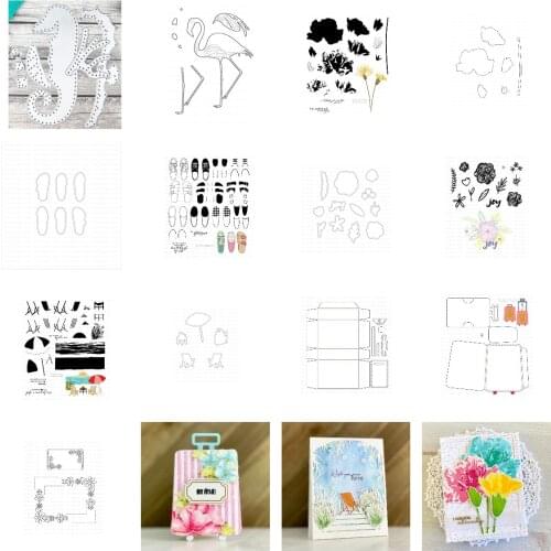 Hello Summer Travel Flamingo Flower Metal Cutting Dies and Stamps DIY Scrapbooking Card Stencil Paper Cards Handmade Album New