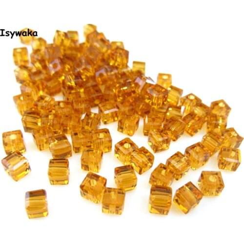 Isywaka 100pcs Cube 4mm Golden Color Square Austria Crystal Beads Glass Beads Loose Spacer Bead for DIY Jewelry Making
