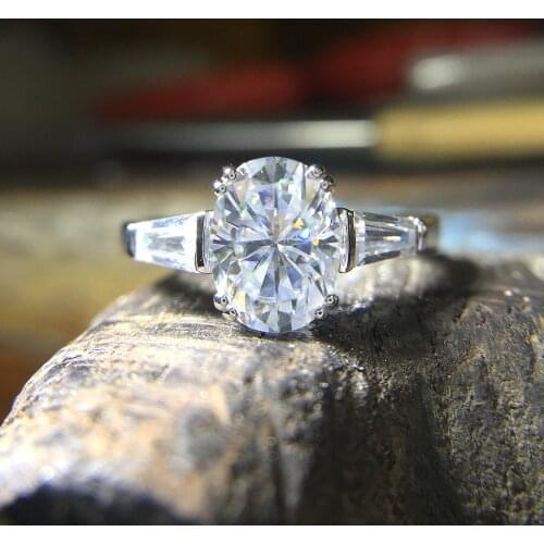Gorgeous 14K 585 White Gold 3 Carat ct DF Color Lab Grown Oval Moissanite Diamond Ring Solitaire Engagement Wedding Ring
