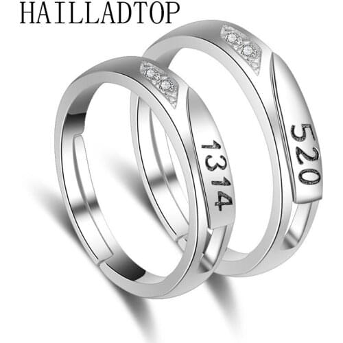 Wedding Ring Set for Couple Adjustable Crystal Lovers Rings Set Love Token Ring Sets With Number 1314 520 Promise Finger Rings