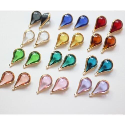 Summer style 30pcs/lot color glass beads decoration water drop shape copper charms diy jewelry earring/necklace accessory