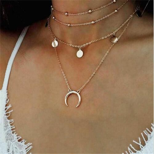 Fashion womens moon slice multi layer Necklace Pendant personality Necklace