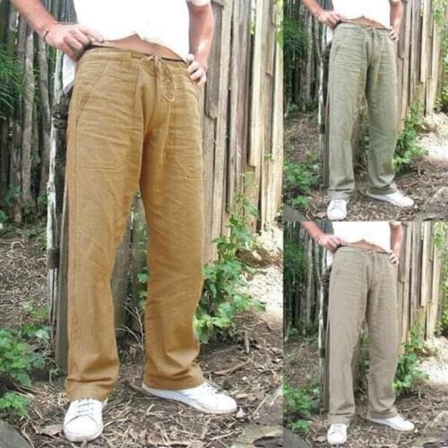 Mens casual trousers Mens plain weave straight leg sweatpants jogger drawstring loose casual pants