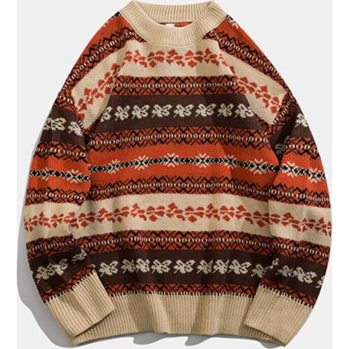 Mens Oversized Sweater Wool Pullovers Couple Harajuku Sweaters Women Casual Ethnic Printed Graphic Streetwear Korean Man Sweater