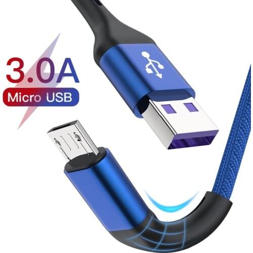3A Nylon Micro USB Cable 1m/2m /3m Charger Cord For Huawei Samsung Xiaomi Android Mobile Phone Accessories Fast Charging Cables