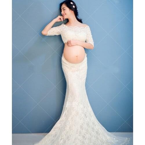 Maternity Photography Props Dresses Gown Long White Lace Dress Transparant Pregnancy Clothes For Pregnant Women Vestdios