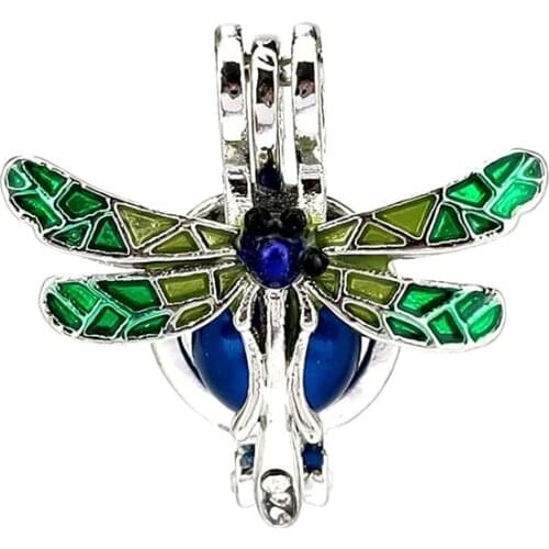 K1049 5pcs/lot Silver Dragonfly Beauty Animal Beads Cage Pendant Locket Fairytale Party Essential Oil Diffuser