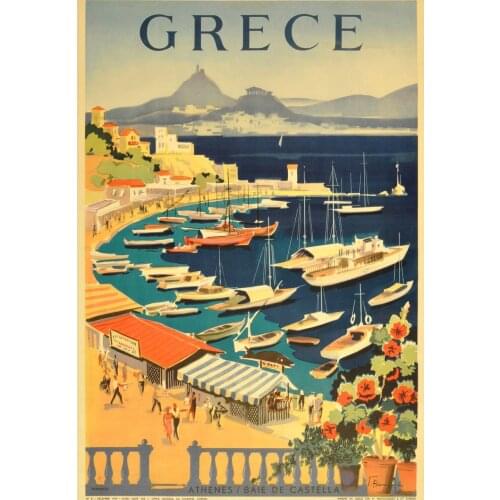 Grece Pop Art Landscape Beauty Retro Vintage Kraft Canvas Painting Poster DIY Wall Wood Alloy Frame Home Bar Posters Decor Gift