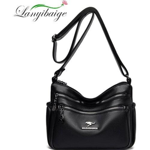 Casual Multi Pocket High Quality PU Leather Ladies Shoulder Bag Fashion Brand Designer Casual Messenger Bag Light Luxury Handbag