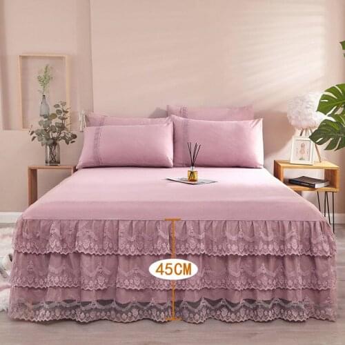 Luxury Three Layers Lace Soild Princess Bed Skirt Ruffle Bedspreads Sheet Soft Fitted Sheet Cover HomeTextile No Free Pillowcase