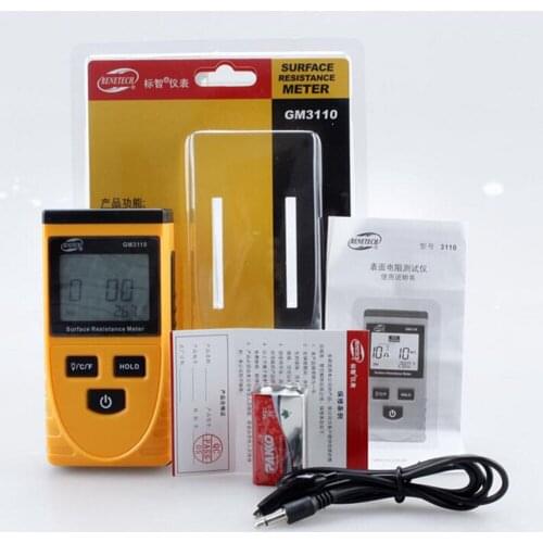 Handheld Lcd Display Surface Resistance Tester Meter with Data Holding Ambient Temperature Measurement Lcd Display