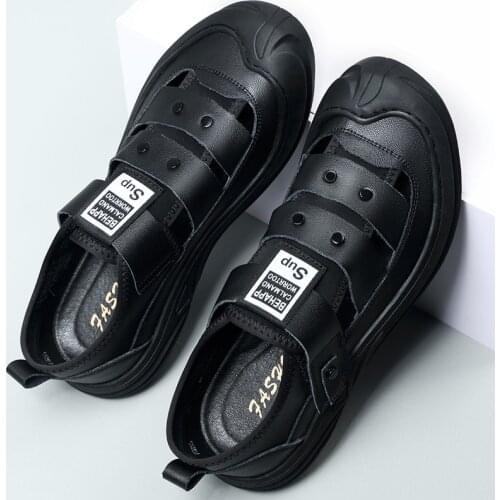 Mens Shoes Summer New Mens Middle-aged and Elderly Dad Leather Sandals Mens Baotou Casual Leather Shoes Non-slip