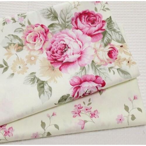 100% cotton twill beige with pink floral flower pastoral DIY for bedding apparel dress clothes quilting home decoration cloth