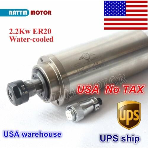 USA free TAX 2.2KW Water Cooled -Spindle Motor ER20 Collet 80x213mm 220V/110V 4 Bearings for CNC Wood Engraving milling machine