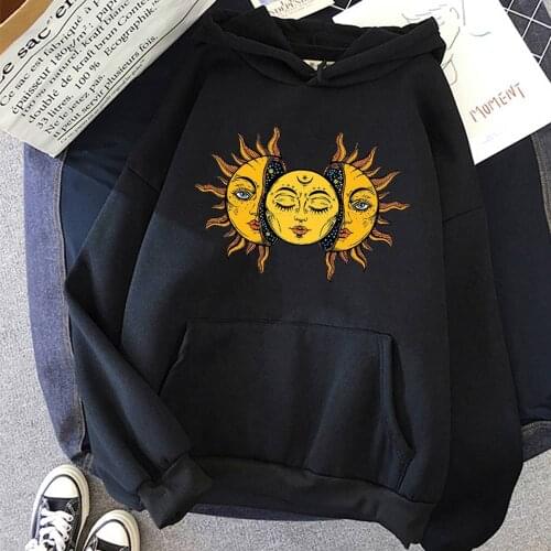 Sun and Moon Hoodie Vintage Womens Hooded Sweatshirt Oversize Ladies Gothic Loose Sweatshirt Long Sleeved Pullovers SUNOWE