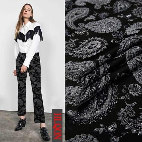 HLQON gold line top grade yarn dyed brocade jacquard silver white fabric for dress women clothing patchwork tissue