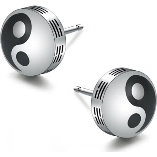 Vintage Yin Yang Earrings Creative Chinese Tai Chi Round Stud Earrings For Women Men Boys Titanium Steel Jewelry Gift