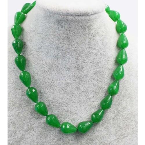 Wow! green jades drop faceetd 13*18mm necklace 17" nature FPPJ wholesale beads
