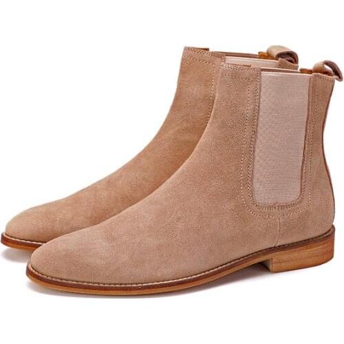 High-top autumn and winter chelsea boots pointed toe mens boots handmade Nubuck leather casual ankle boots