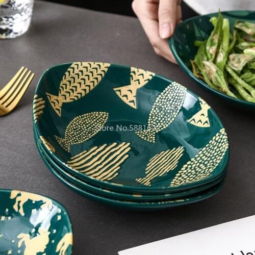 Japanese Creative Hand-painted Embossed Underglaze Ceramic Tableware Household Dessert Dessert Salad Fruit Olive Boat Plate