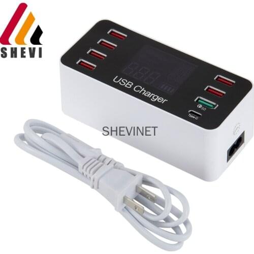 40W Quick Multi Port USB Charger Hub Charge 3.0 Type C USB Charging Station Desktop Charger Fast Led Display 8 Ports Multiport
