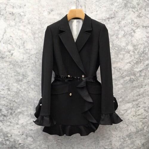Elegant fashion lady pioneer new temperament commuter ruffled small suit double-breasted high-end suit jacket female