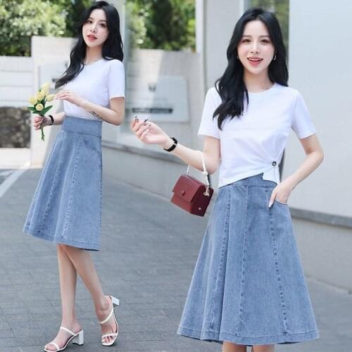 Summer Mini Skirts Sets Denim Woman Dress Womens 2021 New Summer Dress Fashion Foreign Style Show Thin Two Piece Suit Women