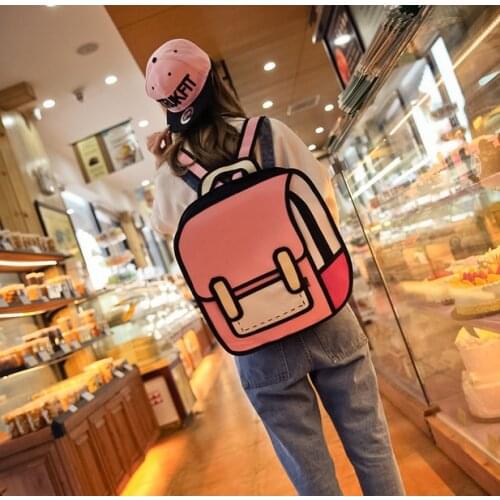 Women Backpack 3D Jump Style 2D Drawing Cartoon Back Bag Comic Messenger Fashion Cute Student Bags Knapsack