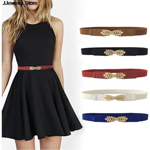 1pc Women Fashion Waist Belt Narrow Stretch Dress Belt Thin Buckle Waistband