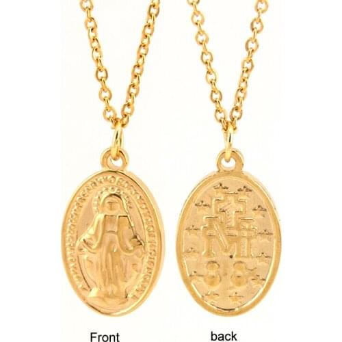 Simsimi Virgin Mary Pendant Necklace for Women/Girls Gold Color Our Lady Jewelry Wholesale Rolo cable Trendy Chain