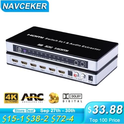 ZY-HS16 5x1 HDMI Switch Audio Extractor ARC IR Remote Switcher HDMI 1.4 HDMI Switch 5 Port HDMI Switch 4K For PS3 PS4 Apple TV