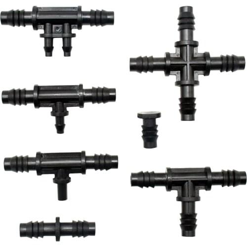 100pc Garden Hose 3/8 to 1/4" Connector Tee Cross End Plug 8/11 4/7 Reducer Water Splitter Drip Irrigation Fittings