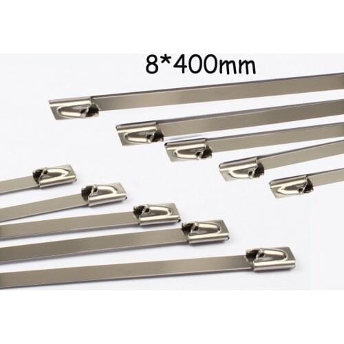 100pcs 8*400mm 8x400mm 8mmx400mm Latching Self-Locking Stainless Steel Zip Cable Tie Lock Tie Wrap cable ties 201 304 316