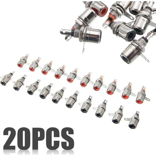 20pcs Black+Red RCA Female Socket Connector Chassis Panel Mount Adapter Audio Video Plug Adapter Fit For Computer TV Speaker