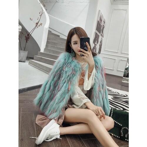 2019 autumn and winter knit raccoon fur coat female short paragraph china fur coat Korean version of the slim women