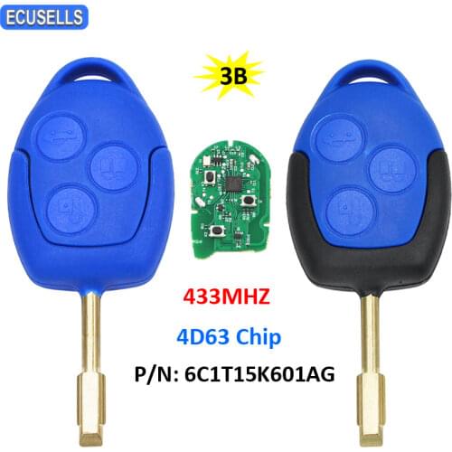3 Button Remote Smart Car Key 433MHz 4D63 Chip for Ford Transit WM VM 2006 - 2014 P/N: 6C1T15K601AG FO21 Uncut Blade 2 Colors