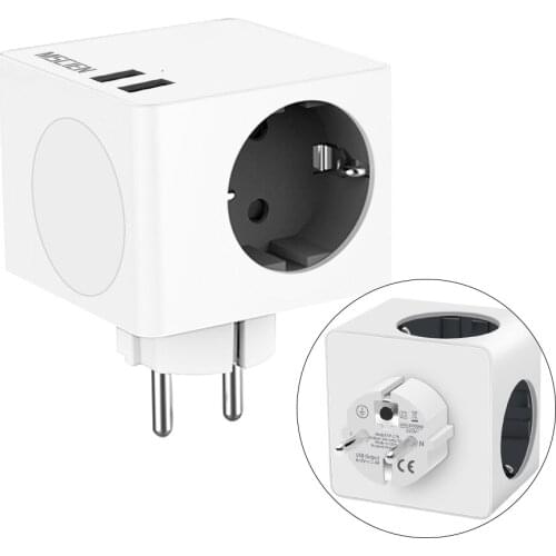 Mscien 3 sockets with USB cube socket adapter (16A 250V 3680) 5 in 1 socket adapter for travel or business travel