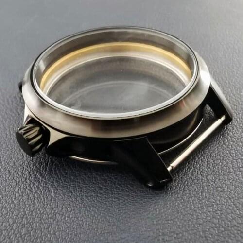 45mm Pvd Black Watch Case Fit ETA 6497 6498 Hand Winding Watch Movement
