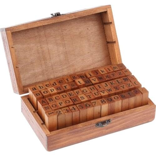 70pcs Vintage DIY Number And Alphabet Letter Wood Rubber Stamps Set With Wooden Box For Teaching And Play
