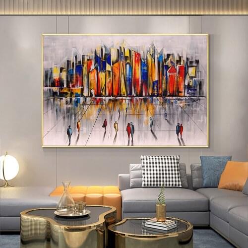 Abstract Colorful Building Oil Painting On Canvas 100% Hand Painted Modern Wall Art Pictures For Living Room Home Decoration