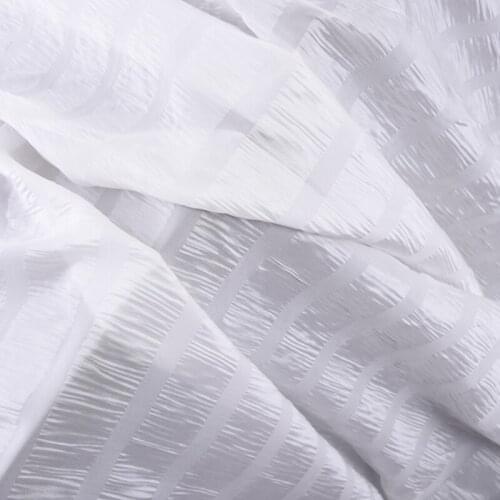 114CM Wide Wrinkled Stripe White Silk Fabric for Summer Dress Shirt Cheongsam Skirt Pants Pajamas H338
