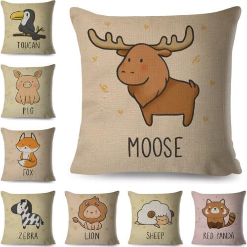 Nordic Style Cushion Cover Decor Cute Cartoon Animal Moose Sheep Cow Horse Bird Pillow case for Sofa Home Polyester Pillowcase