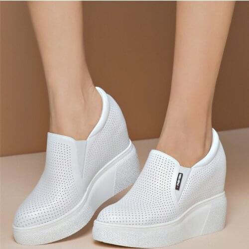 Breathable Fashion Sneakers Women Genuine Leather Wedges High Heel Ankle Boots Female Round Toe Platform Pumps Shoe Casual Shoes