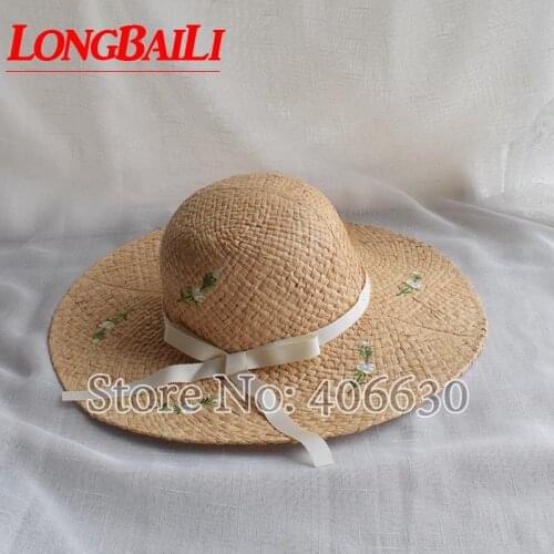 Elegant Wide Brim Raffia Straw Floppy Hats For Women Sun Beach Caps Free Shipping SADS004