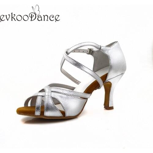Evkoodance size US 4-12 heel height 7cm Professional silver pu dance shoes latin women Evkoo-640